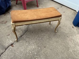 A late 20 century console California upholstered,?antique collection piano bench with storage