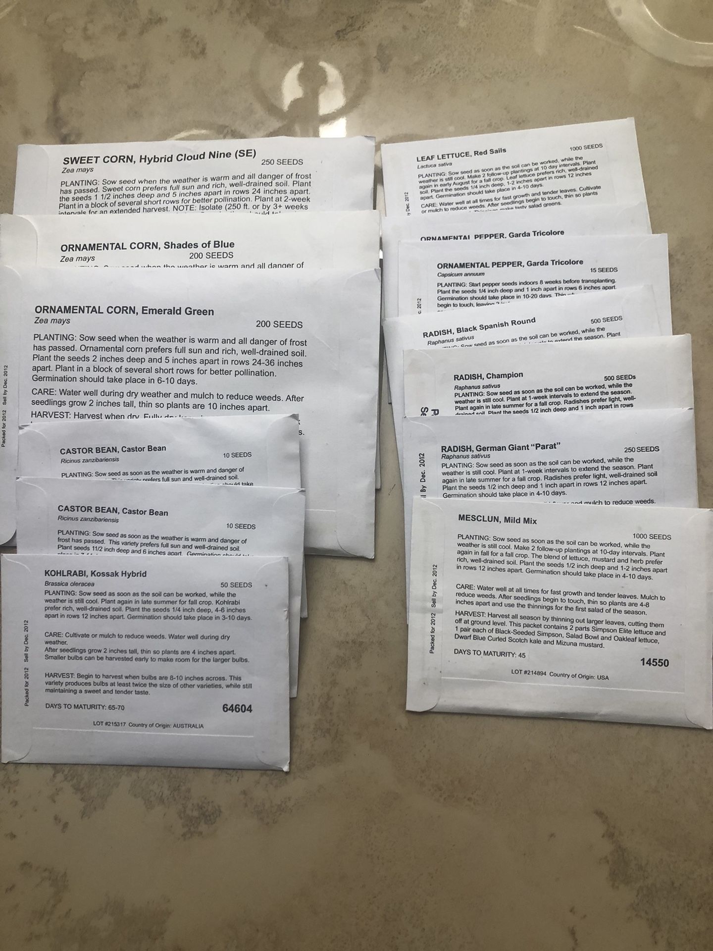 12 Pks Of Garden Vegetable Seeds