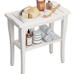 Bamboo Shower Bench Stool with Storage Shelf, Waterproof Shower Chair Spa Bath Seat