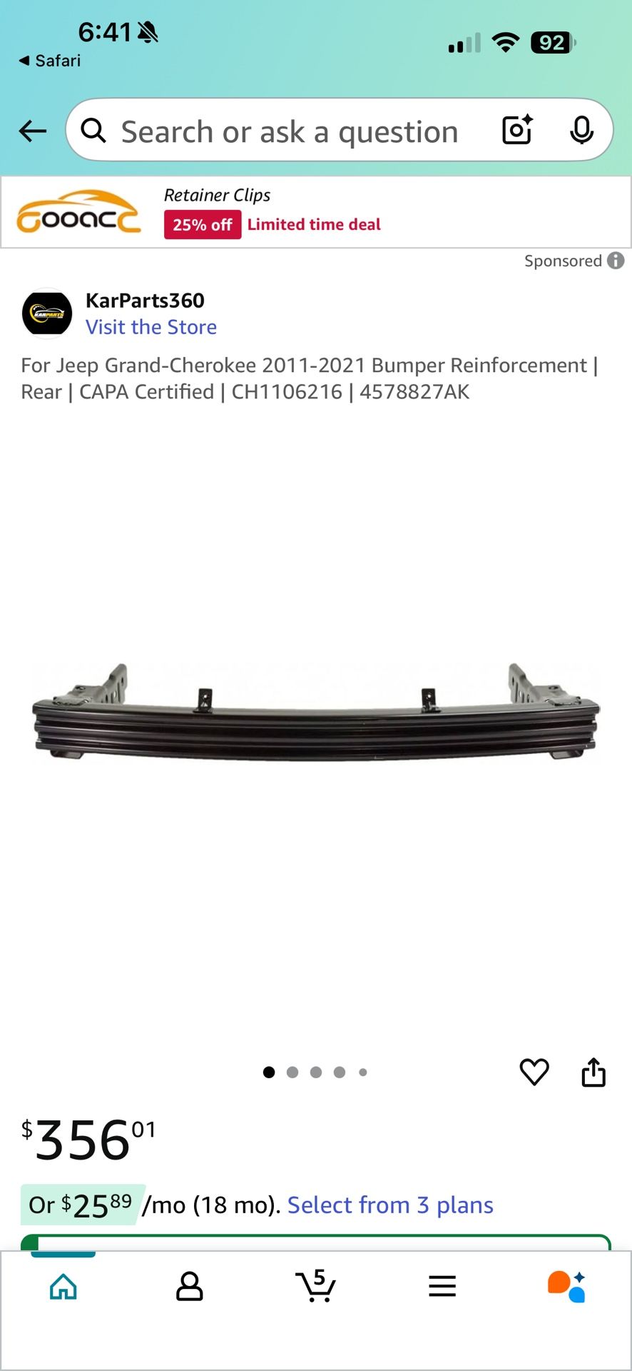  Jeep Grand-Cherokee/SRT 2011-2021 Bumper Reinforcement