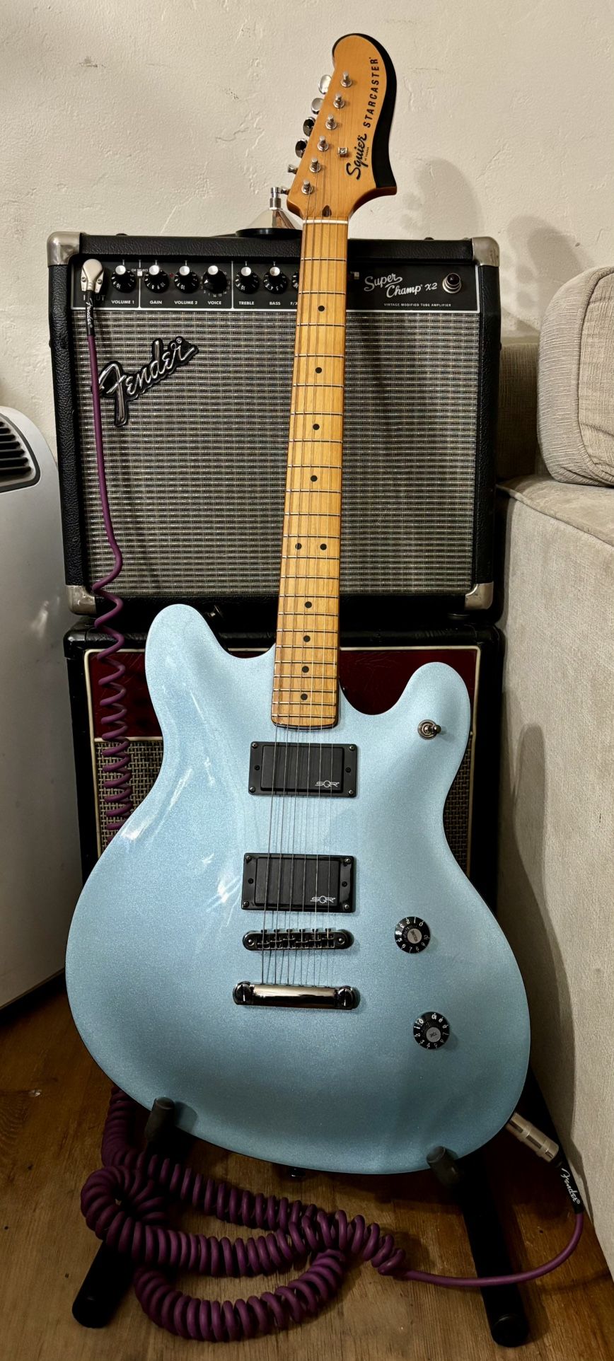Custom Contemporary Ice Blue Metallic Starcaster Classic Vibe Neck Added Active Pickups