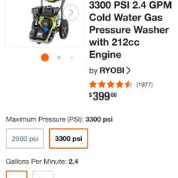New ryobi pressure washer 3300psi