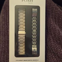 POSH TECH 2-Pack Smartwatch Bands Silver Starburst + Orla Silicone/Steel, NIB, Perfectly Gift-able! 