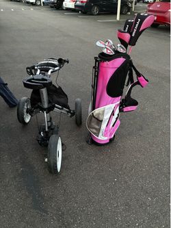 Golf club @ hand held golf push cart