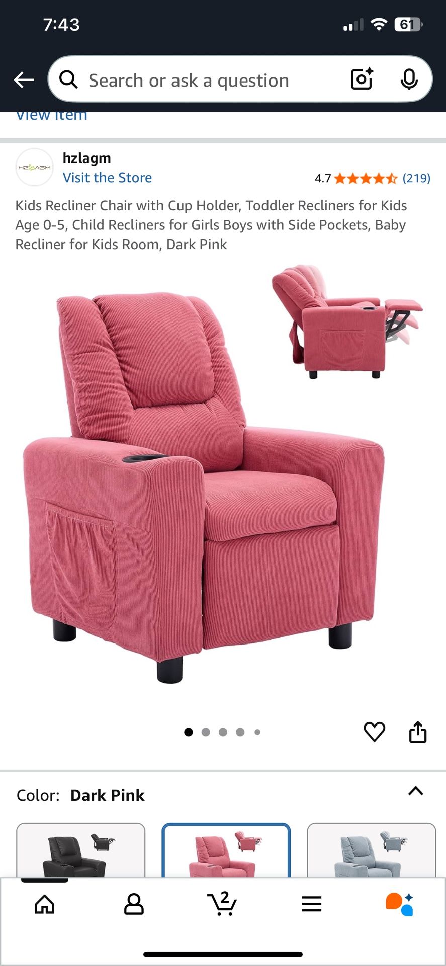 Kids Recliner Chair Red/dark Pink Corduroy Brand New In Box