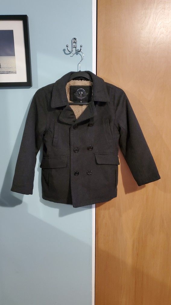 URBAN REPUBLIC Boys Peacoat - Double Breasted Wool Blend Coat - Size Medium (10/12) - Charcoal