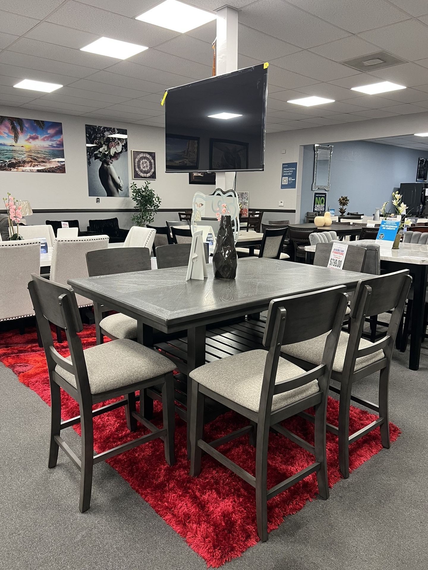 7PC Gray Counter Height Dining Table Set 