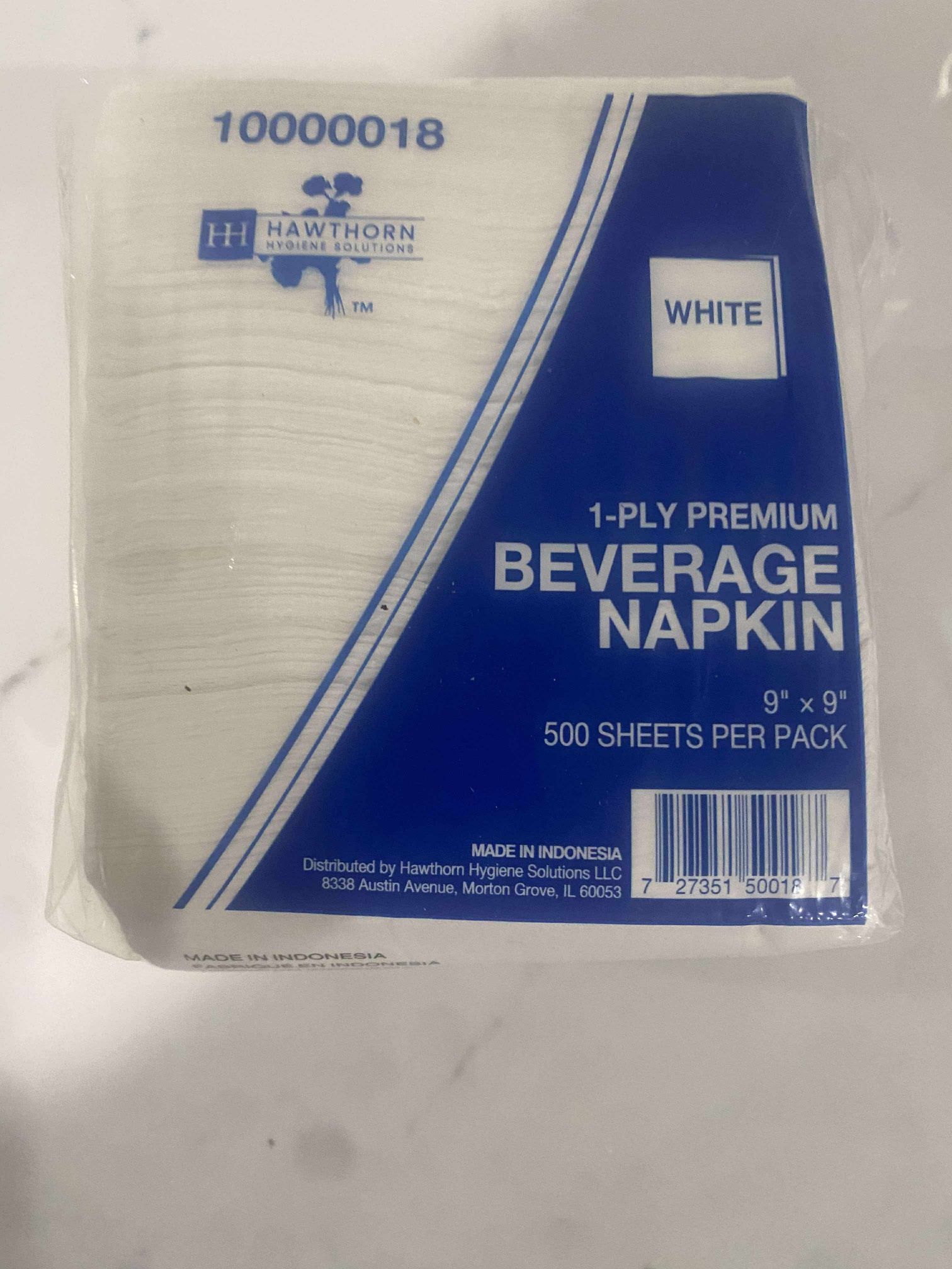 Set of 4 500-Pack Beverage Napkins, White, 1-Ply 9" x 9"