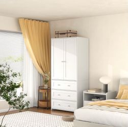 White Wardrobe Armoire with Drawers