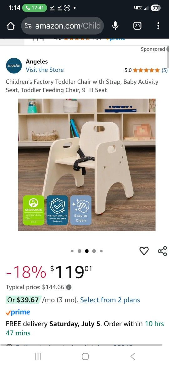 Angeles Wooden Toddler Chair With Strap Feeding Chair