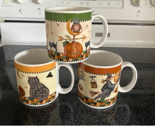 Halloween Debbie Mumm Sakura Set of 3 Assorted Mugs NEW