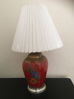Lamp With Red & Gold Ceramic Base.  