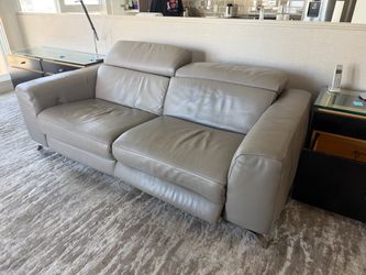 ITALIAN LEATHER GREY NATUZZI EDITIONS SOFA COUCH ELECTRIC RECLINER POWER