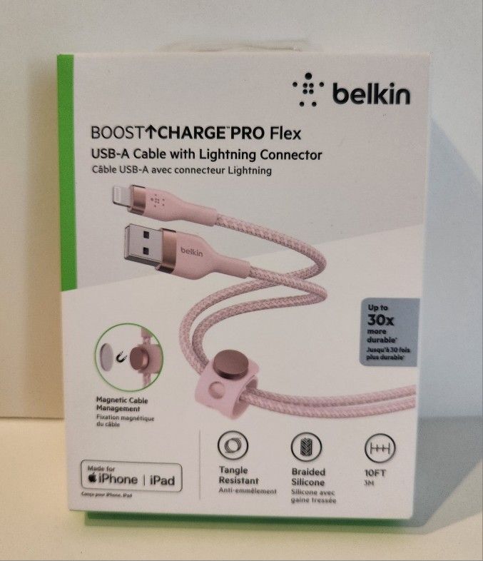 Belkin Boost Charge Pro Flex USB-A Cable with Lightning Connector 10 ft iPhone iPad