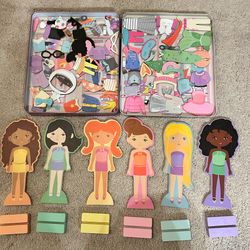 Story Magic Wooden Dress Up Dolls playset magnetic wooden paper dolls.