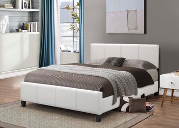New! Queen White Leather Platform Bed
