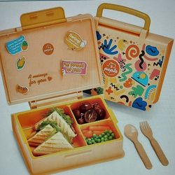 DACOTTON Kids Lunch Box, Bento With Fork And Spoon BPA Free, Contains Sauce Container 