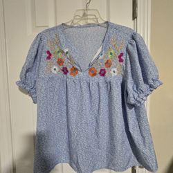 Boho Embroidered Peasant Blouse - Puff Sleeves & Floral Print!