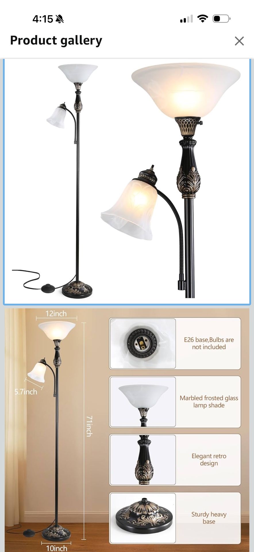 Torchiere Floor Lamps for Living Room & Bedroom, 71" Vintage Victorian Floor lamp with Reading Light, Tall Corner Standing Farmhouse Lamp for with Gla