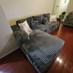 OVIOS 104" L-Shape Couch with Chaise, Plush Corduroy Fabric