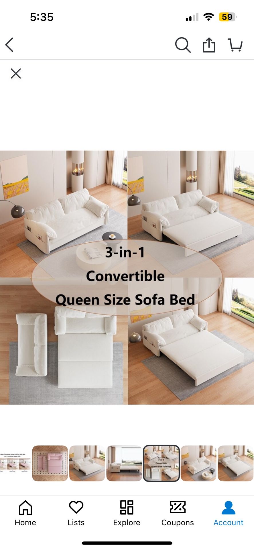 3-in-1 63.8" Queen Pull Out Sofa Bed, Convertible Sleeper Sofa with Side Storage