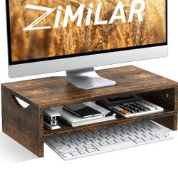 Monitor Stand Riser, 2 Tiers Laptop Computer Monitor Riser for PC Screen, iMac, Desktop Wooden Screen Monitor Stand Riser with Storage for Home Office