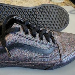 Sparkle Black vans, women's old school shoes size 6.5