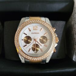 Express Two-Tone Crystal-Trim Chronograph Watch - Rose Gold & Silver