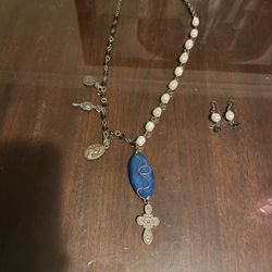 Cross Necklace with Charms w/Matching earrings