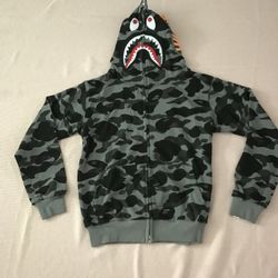 Bape Grid Camo Shark Full Zip Hoodie Black