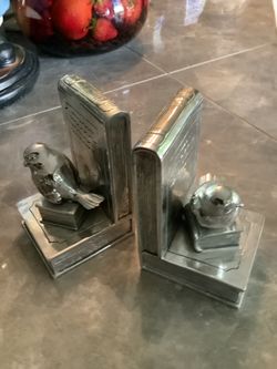 Pair Chromed Bird & Book Bookends