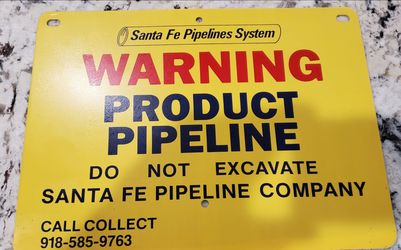 Vintage Aluminum Santa Fe Pipeline Sign - NOS Pristine Condition