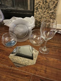 Wedding items… Glasses, Mirrors, Charger plates