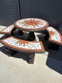 Concrete Patio Table and Bench Set