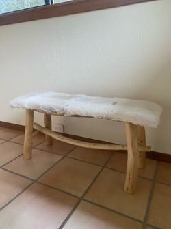 Wood Bench With Goat Fur Top
