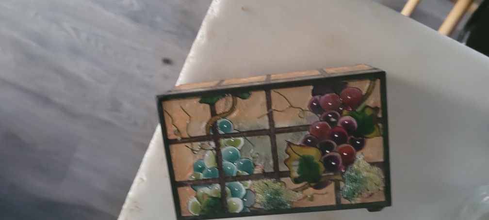 Vintage Fused Glass Box Beveled Grapes