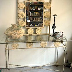 Vintage Cast Iron Glass Top Console Table And Wall Mirror From Tlaquepaque