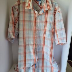 Rocawear Button Up Mens XL Orange Plaid Causal Short Sleeve Shirt