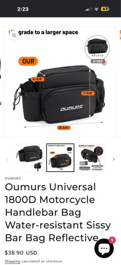 Oumurs universal 1800D motorcycle/ bike handlebar bag