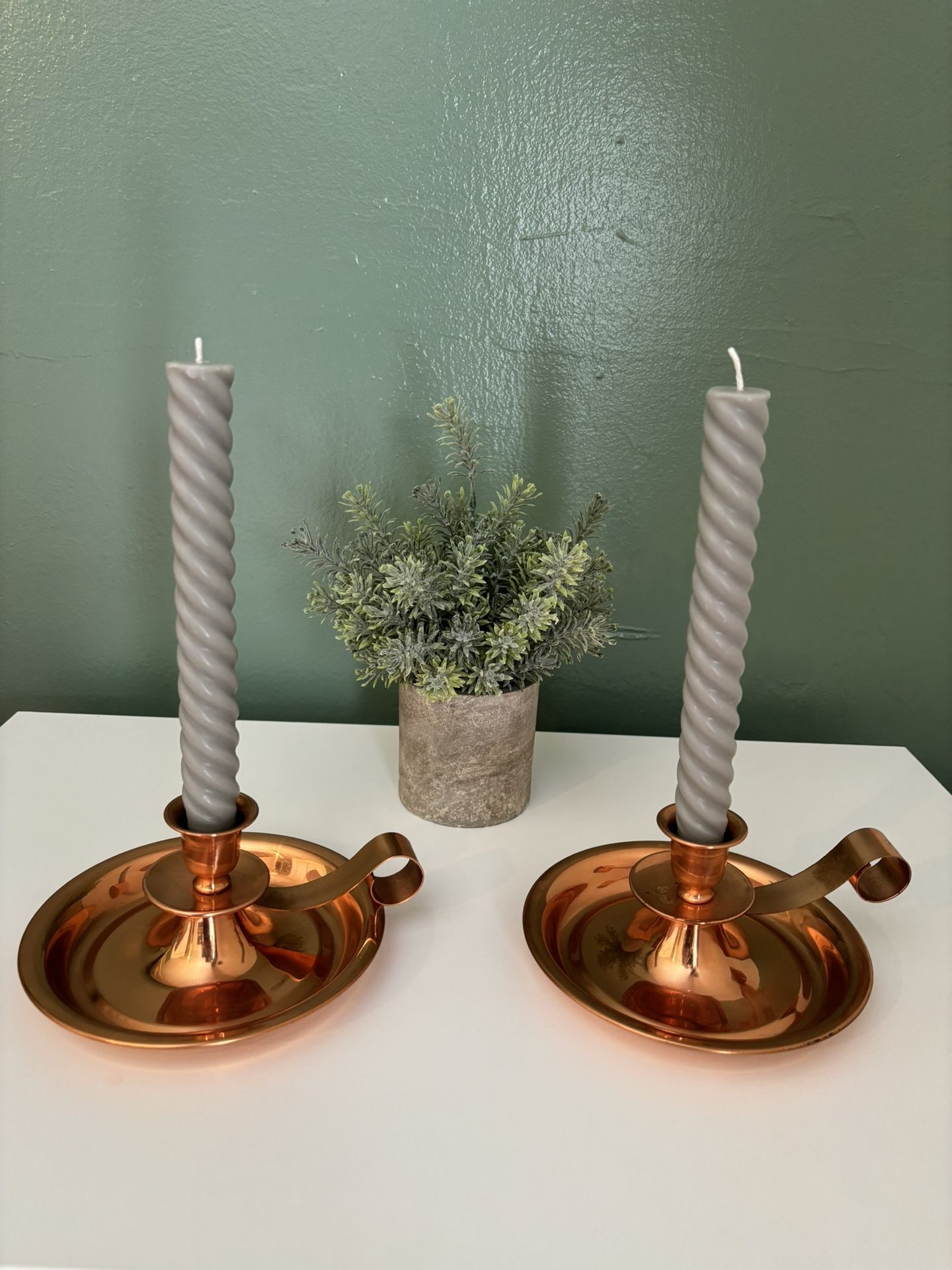 Two Vintage Copral Copper Finger Loop Candle Holders 