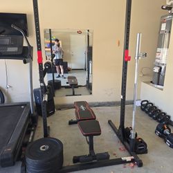 Squat Rack, Weight Plates, Olympic Bar, Bench