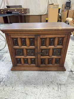 Vintage Carved Wood Two-Door Cabinet