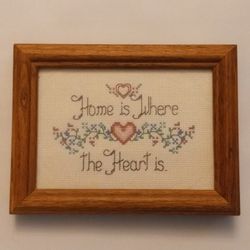 Home Is Where The Heart Is Vintage Crewel Embroidery Framed 