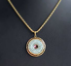 Jewelry 14k solid yellow gold Chinese Jade donut 23CTW Pendant charm