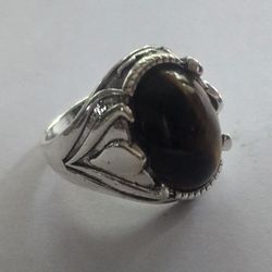 TIGEREYE BEZEL SET NEW SIZE 11 TITAINUM QUALITY SILVER  STUNNING EMBOSSED RING