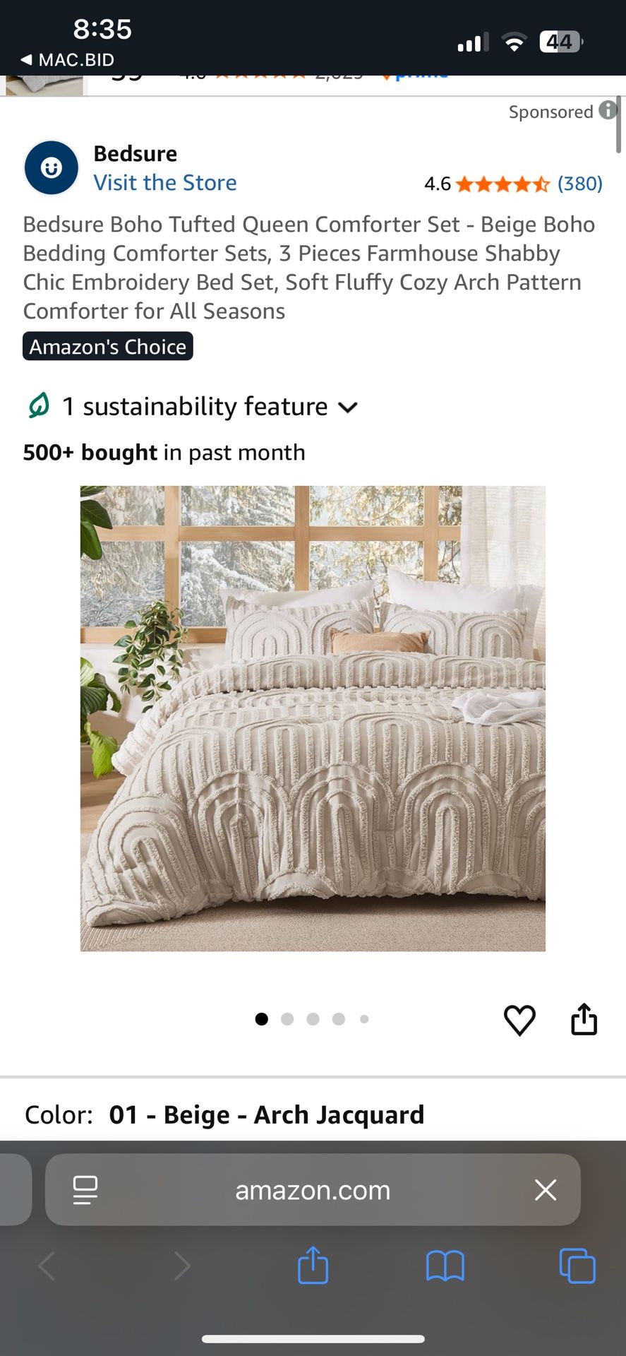 BedSure Queen Size Boho Tufted Comforter Set In Beige