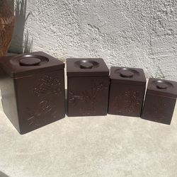 Vintage Wood Nesting Canisters Set of 4 Asian Chinese 4.75x6" Engraved Handmade (Silver Lake)