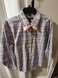 Kids Checkered Dress Shirt With Pink Bow Tie 