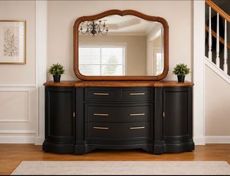 Solid Wood Black Dresser with Mirror – Professionally Refinished