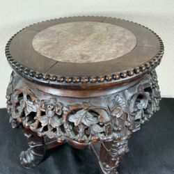 Antique Chinese Hand Carved Mixed Wood Marble Top Plant Stand or Low Table, circa 1890